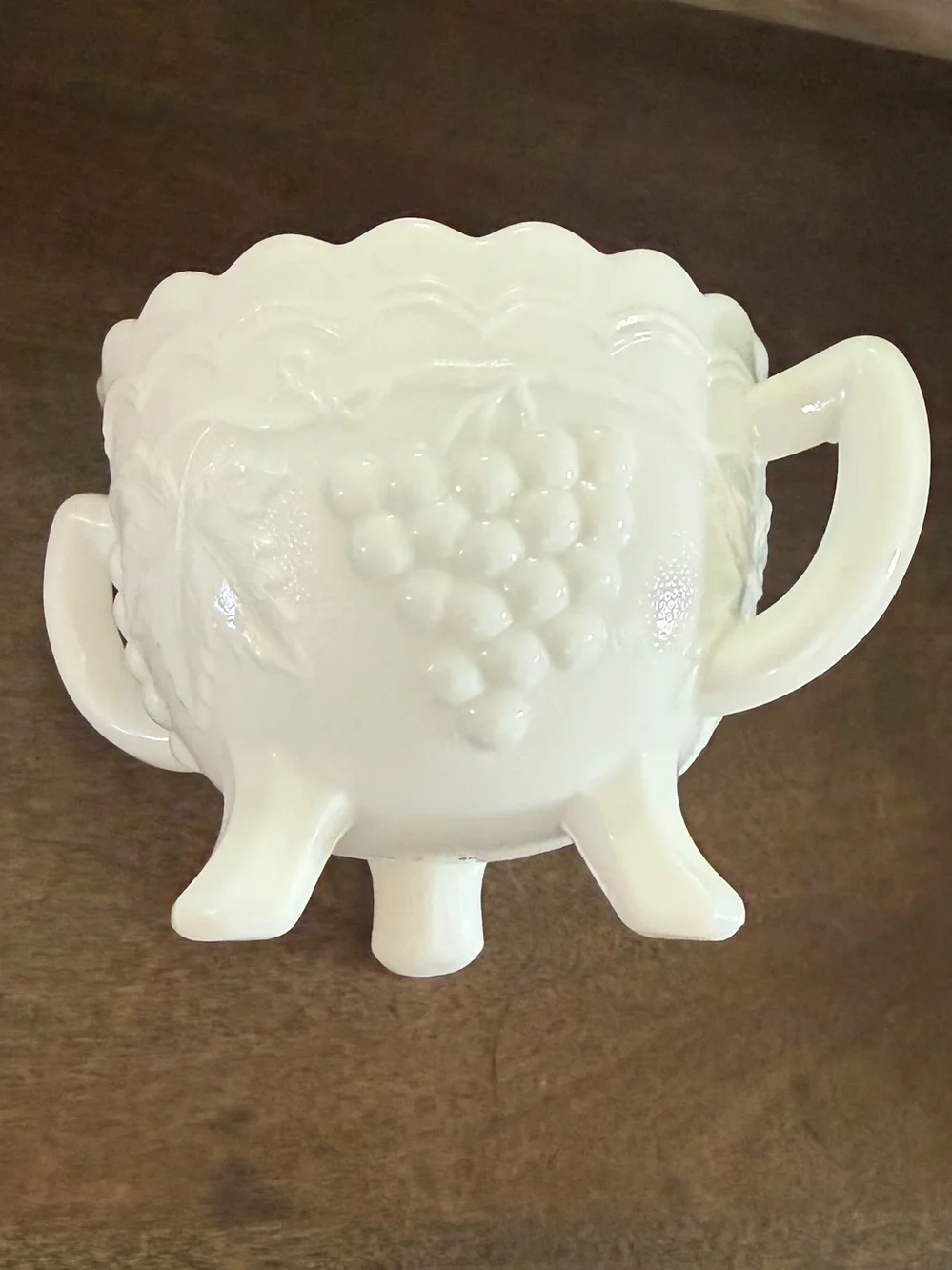 Vintage Imperial Glass Satin Grapes Milk Glass Sugar and Creamer Set